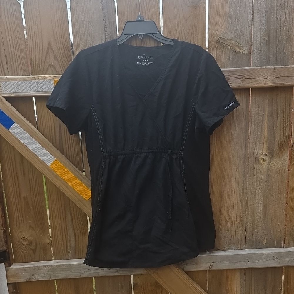 Cherokee Black V-Neck Drawstring Scrub Top